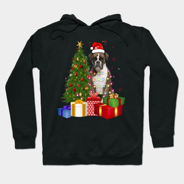 Boxer Christmas Tree Santa Hat Funny Xmas Gift Dog T-Shirt Hoodie by CoolTees